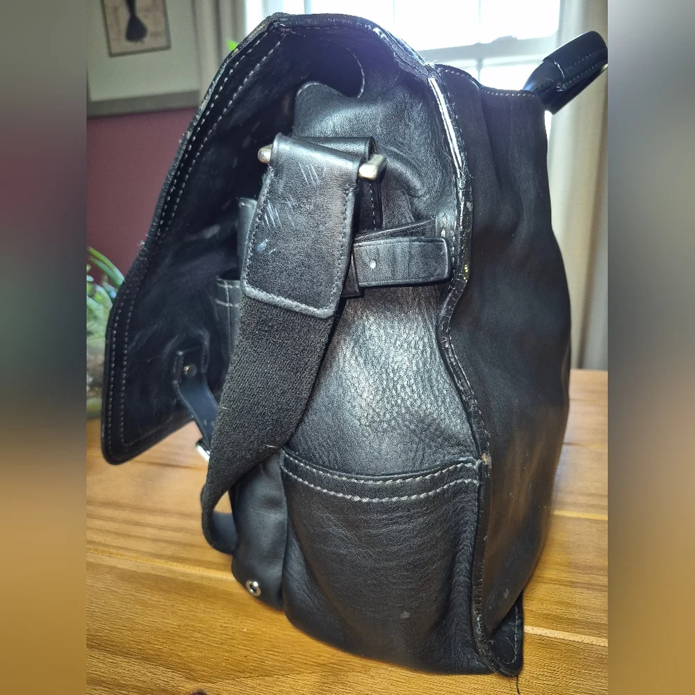 Vintage Coach Black‎ Flatiron II Pebbled Leather Messenger Bag D04S-5747 - Picture 7 of 15